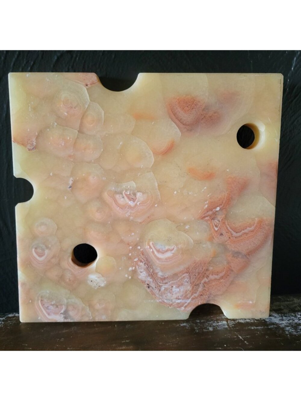 Vtg Alabaster Swiss Cheese-Inspired Decorative Sculpture, Food Sculpture *Heavy